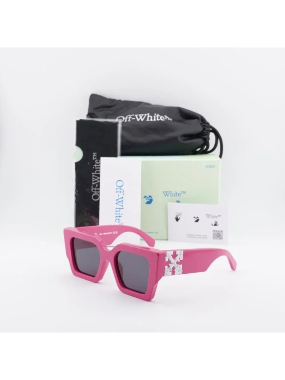 Off-White OERI003 6807 Sunglasses Pink Square Frame, Grey Lenses